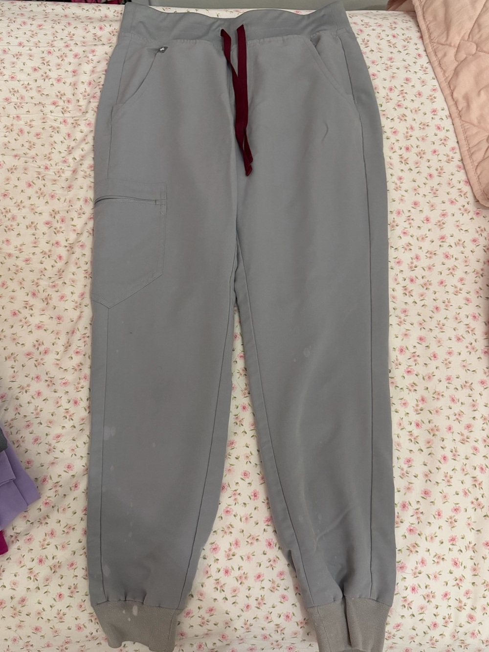 Figs Gray Jogger Sweatpants with Maroon Drawstring